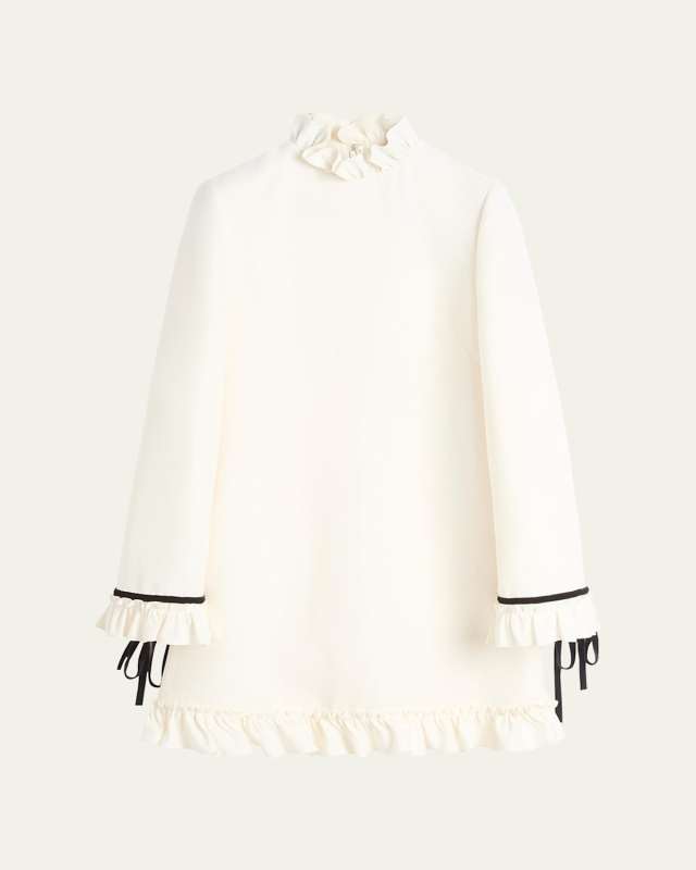 Frill High Neck Contrast Trim Mini Dress